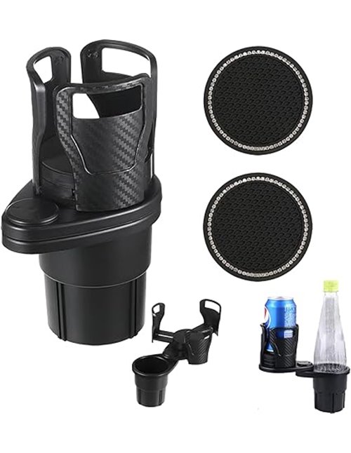 TREABEAR 2 en 1 Doble Soporte para Vasos de Coche + 2 Posavasos, Soporte para Bebidas de Coche, Soporte Vasos Coche, Posavasos C