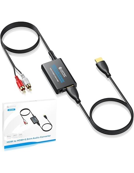 eSynic HDMI Audio Extractor 4K HDMI Extractor de Audio Portátil HDMI a HDMI Convertidor Adaptador HDMI a 3,5 mm con cable de 3,5