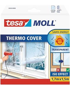 tesamoll Thermo Cover, Cubierta Transparente para el Aislamiento Térmico de Ventanas, Incluye Cinta Adhesiva Doble Cara para una