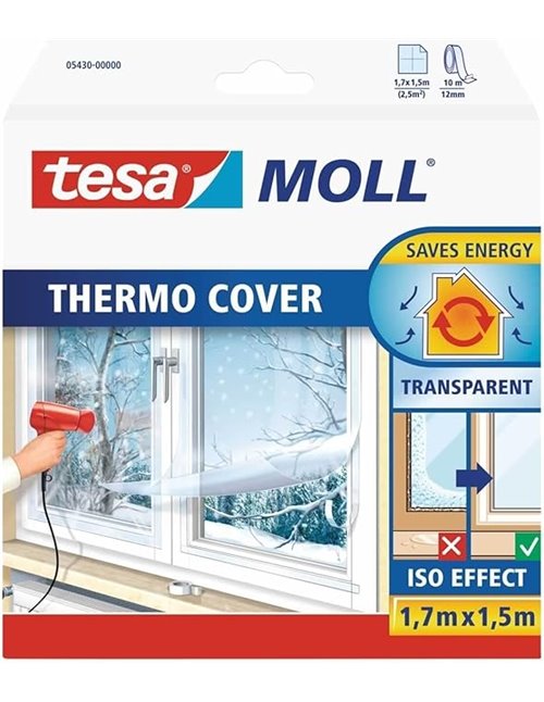 tesamoll Thermo Cover, Cubierta Transparente para el Aislamiento Térmico de Ventanas, Incluye Cinta Adhesiva Doble Cara para una