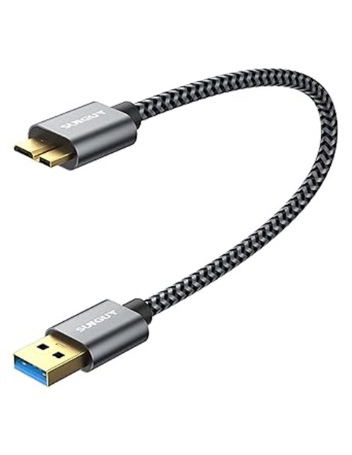 SUNGUY Cable de disco duro USB 3.0, 0,3 m USB A a Micro B de 5 Gbps para Seagate, Toshiba Canvio, Western Digital (WD), My Passp