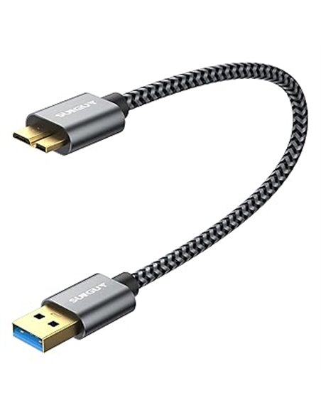 SUNGUY Cable de disco duro USB 3.0, 0,3 m USB A a Micro B de 5 Gbps para Seagate, Toshiba Canvio, Western Digital (WD), My Passp