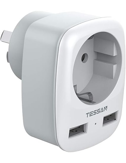 TESSAN Adaptador Enchufe Australia Argentina Chino Adaptador de Viaje con 2 USB, Español 2 Patas Europa hacia 3 Pata China para 