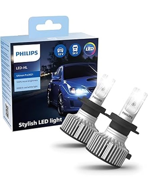 Philips Ultinon Pro3021 LED faros delanteros (H7), luz blanca fría de 6.000K, paquete doble