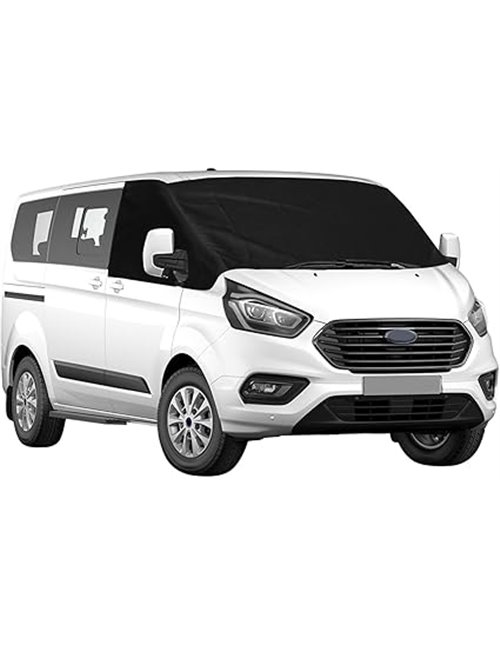 Cubierta del Parabrisas Compatible con Ford Transit Custom 2012-2022, 600D Lujo Parasol de Ventana Delantera, 100% Opaco, Bloque