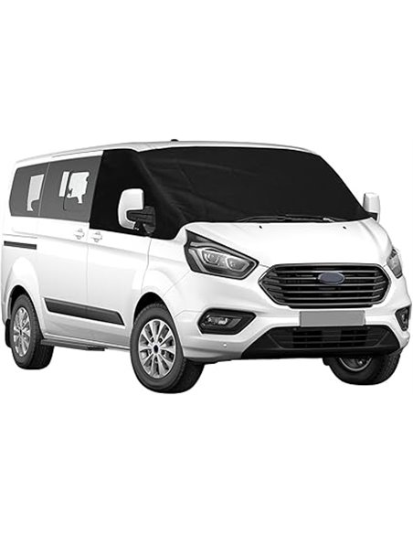 Cubierta del Parabrisas Compatible con Ford Transit Custom 2012-2022, 600D Lujo Parasol de Ventana Delantera, 100% Opaco, Bloque