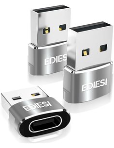 EDIESI, Adaptador USB a Tipo C, Pack 3, para Carga Rápida y sincronización de Datos, Compatible iPhone 15/14/13, iPad, Galaxy, C