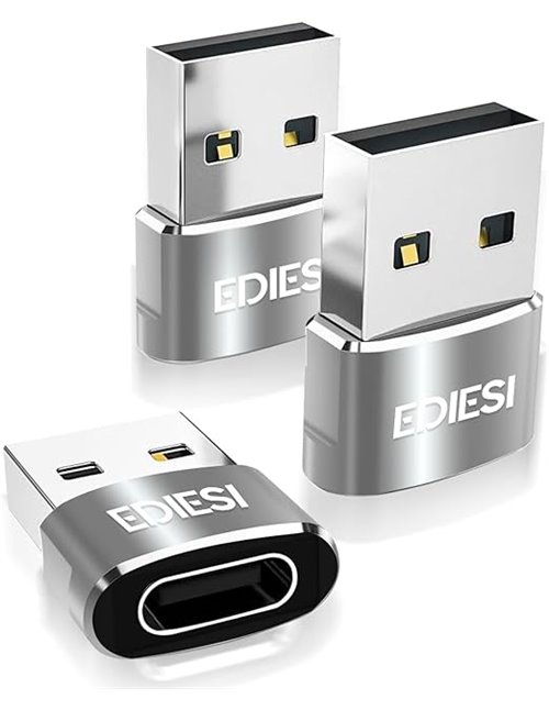 EDIESI, Adaptador USB a Tipo C, Pack 3, para Carga Rápida y sincronización de Datos, Compatible iPhone 15/14/13, iPad, Galaxy, C