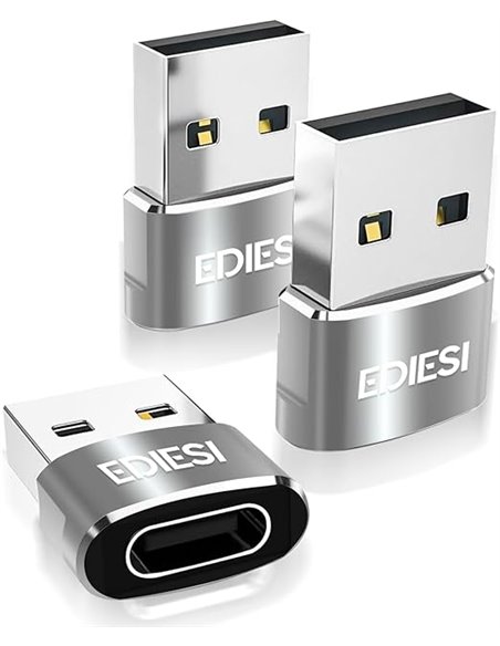 EDIESI, Adaptador USB a Tipo C, Pack 3, para Carga Rápida y sincronización de Datos, Compatible iPhone 15/14/13, iPad, Galaxy, C