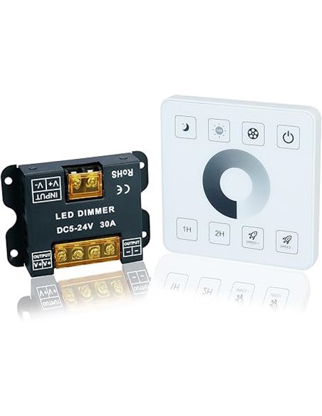 TOPAI Controlador led Dimmer de panel táctil DC 5V-24V 15A*2(Potencia máxima 12V 360W/24V 720W) Regulador de brillo ajustable pa