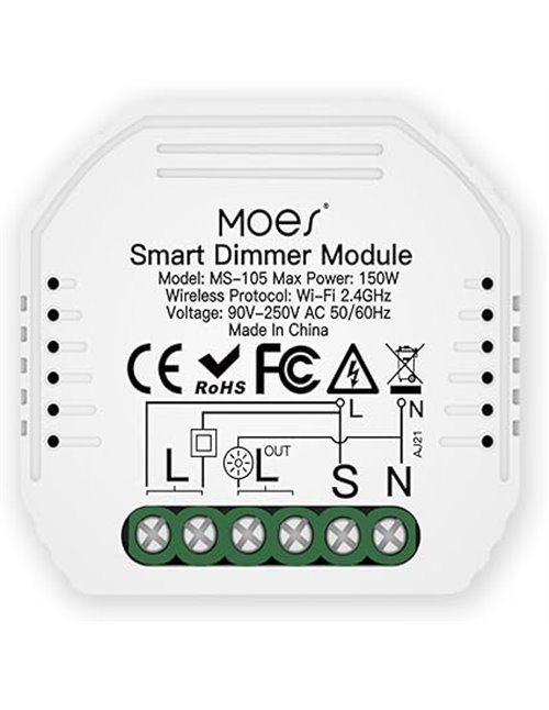 MOES Mini WiFi Módulo Interruptor de atenuación LED empotrado regulador inteligente, Smart Life App y control remoto inalámbrico