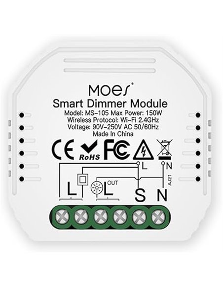 MOES Mini WiFi Módulo Interruptor de atenuación LED empotrado regulador inteligente, Smart Life App y control remoto inalámbrico