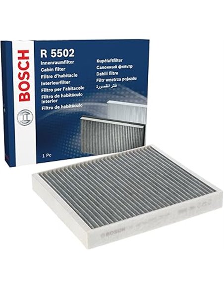Bosch R5502 Filtro de Habitáculo de Carbón Activo - Filtro de Repuesto Contra Olores Desagradables, Polen y Polvo, para un Aire 