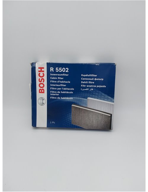 Bosch R5502 Filtro de Habitáculo de Carbón Activo - Filtro de Repuesto Contra Olores Desagradables, Polen y Polvo, para un Aire 