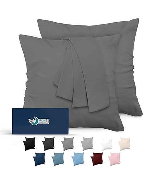 Dreamzie Fundas de Almohada (Juego de 2) - para Las Almohadas 65 x 65 cm, Gris Antracita, Microfibra (100% Poliéster) - Fundas d