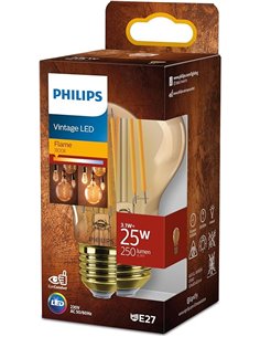 Philips Bombilla Philips LED Vintage Ámbar Tipo A60, Casquillo E27 3.1W, 250 Lúmens, Luz Efecto Llama, 1800k       