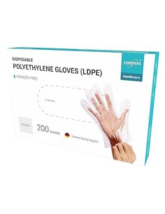EUROPAPA 200 Unidades De Guantes Desechables De LDPE En Caja, Guantes Desechables Sin LÁTex, Sin Polvo (Mujer 200)       
