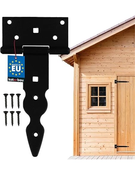 KOTARBAU® Bisagra de puerta en T 150mm, Acero, Negra, Herraje para puertas de jardín de madera, Bisagra apaisada para Cobertizo 
