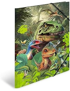 HERMA Carpeta A3 con diseño de dinosaurios para niños, de cartón con diseño de dinosaurio, goma, solapas interiores e impresión 