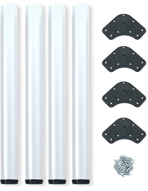 EMUCA - Patas de Mesa Regulables Ø60x710mm, Kit de 4 Patas de Escritorio, Acero, Altura Regulable 710-730mm, Color Blanco       