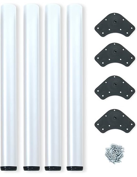 EMUCA - Patas de Mesa Regulables Ø60x710mm, Kit de 4 Patas de Escritorio, Acero, Altura Regulable 710-730mm, Color Blanco       