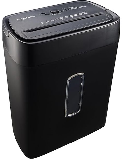 Amazon Basics Trituradora de corte cruzado con capacidad para 12 hojas (nuevlo modelo), para papel y tarjetas de crédito, Color 