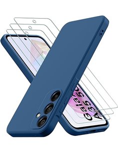 Oureidoo Funda para Samsung Galaxy A35 5G con 3 Unidades Cristal Templado, Carcasa de Sedoso-Tacto Suave Silicona, Cubierta a Pr