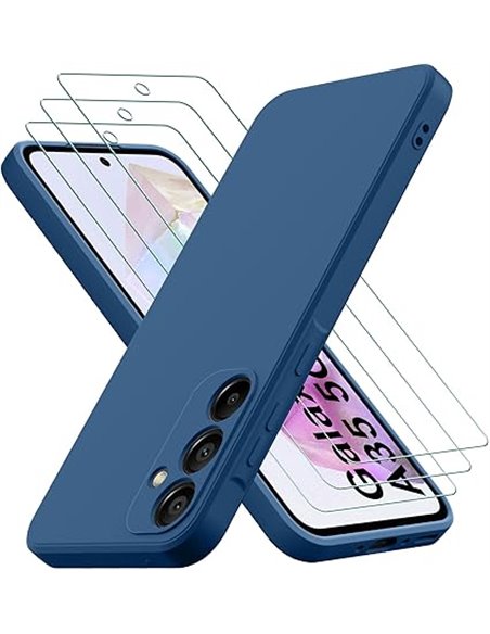 Oureidoo Funda para Samsung Galaxy A35 5G con 3 Unidades Cristal Templado, Carcasa de Sedoso-Tacto Suave Silicona, Cubierta a Pr