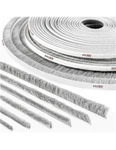 STEIGNER 10m Junta de cepillo autoadhesiva GRIS, Cepillo a prueba de polvo, Tira de sellado, altura 4 mm       
