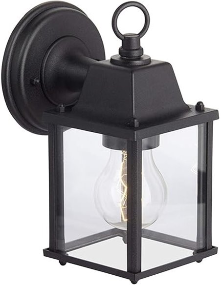 Brilliant 96186/06 Irvin - Lámpara de pared para exteriores (metal y cristal, 1 bombilla E27, 60 W), color negro       