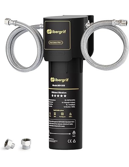 Ibergrif Sistema de Filtro de Agua para Debajo del Fregadero, Certificado NSF/ANSI 42, Reduce Cloro, Plomo, Fluoruro, Mal Sabor 