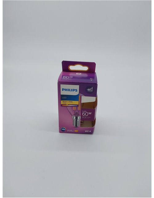 Philips - Bombilla LED cristal 60W E14 luz blanca cálida P45, transparente, no regulable       