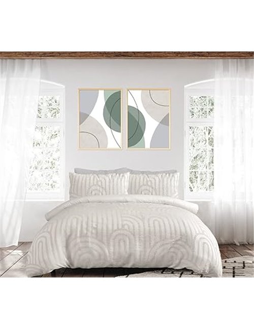 Sleepdown Juego de Funda de edredón con Textura geométrica y Arco copetudo Natural champán, Funda de edredón y Fundas de Almohad