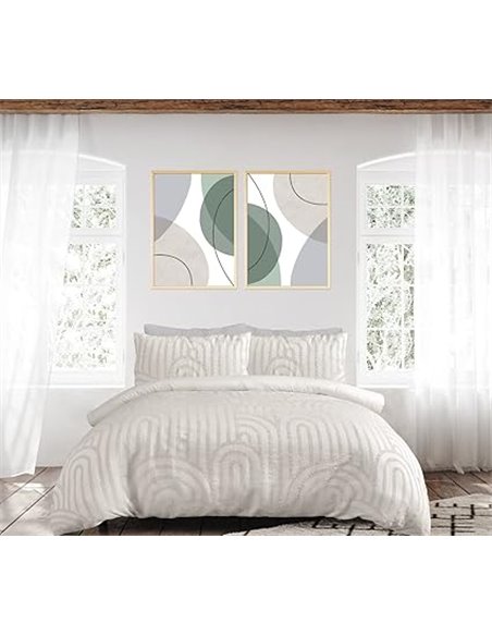 Sleepdown Juego de Funda de edredón con Textura geométrica y Arco copetudo Natural champán, Funda de edredón y Fundas de Almohad
