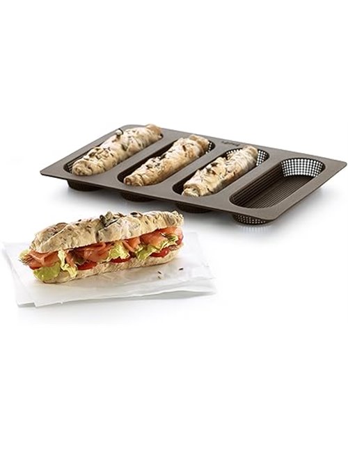 Lékué Molde de Silicona Platino para Hornear Mini baguettes, Marrón, 29.2 x 20.3 x 2 cm       
