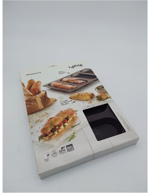 Lékué Molde de Silicona Platino para Hornear Mini baguettes, Marrón, 29.2 x 20.3 x 2 cm       