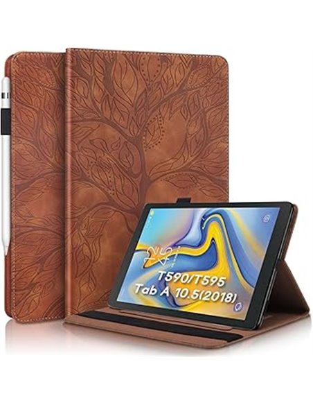 Aswant Funda para Galaxy Tab A 10,5 pulgadas 2018 con diseño de árbol en relieve de piel sintética con tapa y ranura para tarjet