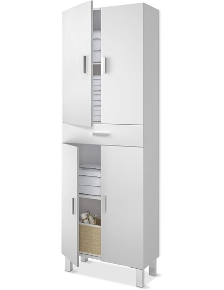 Habitdesign Columna de baño, Mueble de Lavabo, 4 Puertas y 1 cajón, Modelo Aruba, Acabado en Blanco Brillo, Medidas: 60 cm (Anch