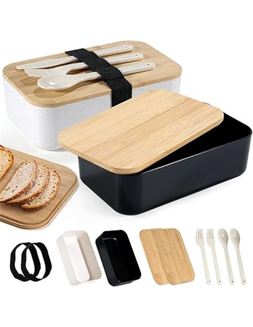 Fiambreras Bento,2PCS 1000Ml Bento Box Fiambrera Infantil y Adultos con 3 Cubiertos,Lunch Box Sin BPA y apta para Lavavajillas,P