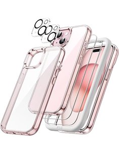JETech 5 en 1 Funda para iPhone 15 6,1 Pulgadas con 2 Protector Pantalla Cristal Vidrio Templado y 2 Protector Lente Cámara, Car