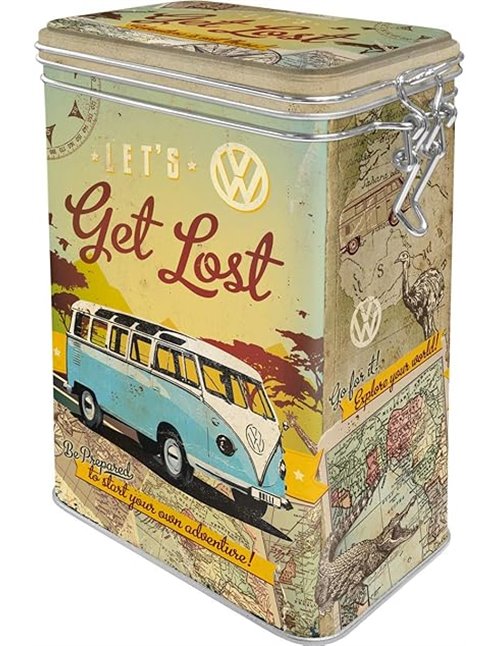 Nostalgic-Art Caja de café Retro VW Bulli – Let's Get Lost – Idea de Regalo de Furgoneta Volkswagen, Lata con Tapa aromática, Di