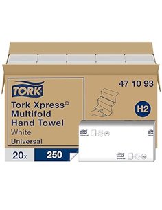 Tork 471093 Toallas de mano Universal Xpress desechables, entreplegadas en Z compatibles con el sistema de Tork H2, 1 capa, blan