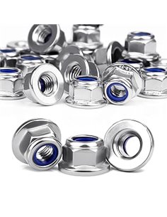 Mbsomnus Tuercas de brida M6, 30 unidades, tuercas hexagonales, DIN 6926, tuercas autoblocantes, acero inoxidable, A2 V2A, rosca