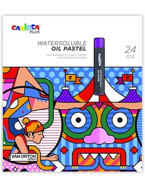 Carioca Plus Pasteles al óleo | Caja de 24 Pasteles al óleo | Solubles en Agua de Alta Opacidad | Alta Pigmentación | Uso para D