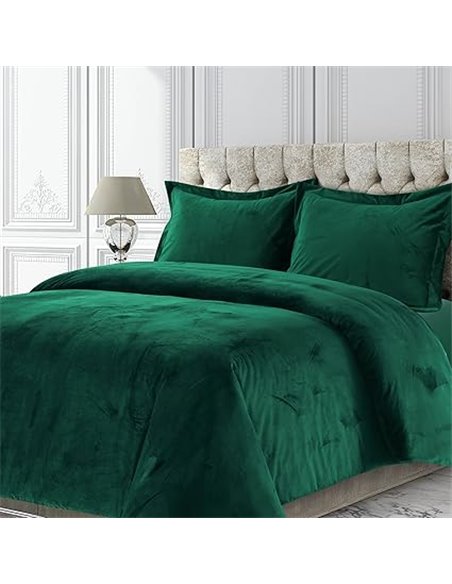 Tribeca Living VENICEDUVETKIEG - Juego de Funda de edredón de Terciopelo de Venecia, tamaño Grande, Color Verde Esmeralda       