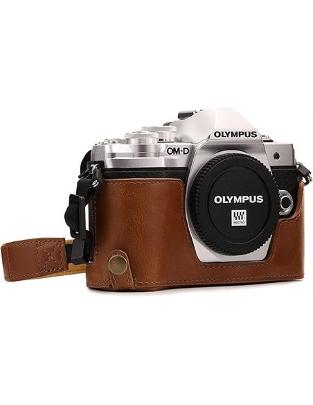 MegaGear MG1352 Ever Ready - Funda de piel para cámara Olympus OM-D E-M10 Mark III (incluye correa y acceso a la batería), color