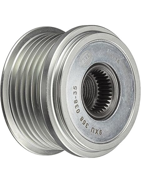 HELLA 9XU 358 038-351 Rueda libre alternador - Medida de rosca: M16x1,5 - Número de canales: 6 - con caperuza