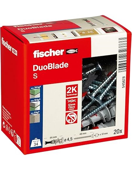 fischer - DuoBlade con Tornillos | Tacos para Pladur Autoperforantes para Colgar Cuadros Sin Taladrar | Soporte de TV, Relojes |