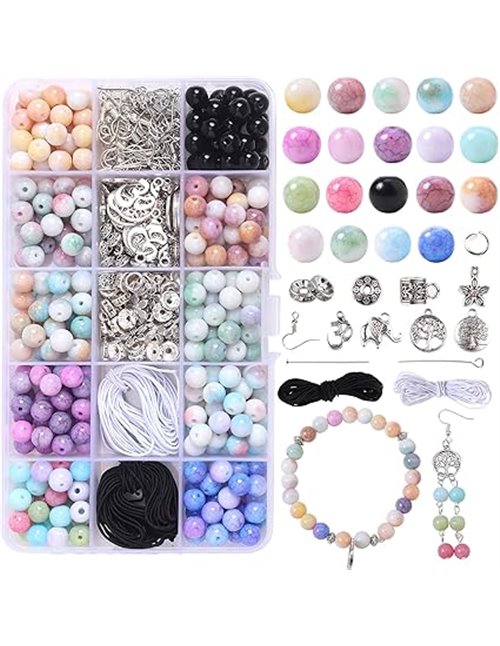Nenjindz Cuentas de cristal para hacer joyas, cuentas de colores de 8 mm, cuentas de piedra azul, cuentas de vidrio agrietado pa