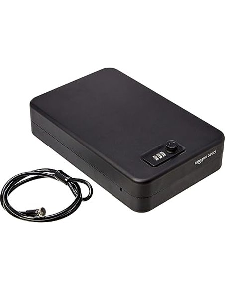 Amazon Basics - Caja de seguridad portátil con cerradura de combinación para documentos y joyas, XXL, color negro       